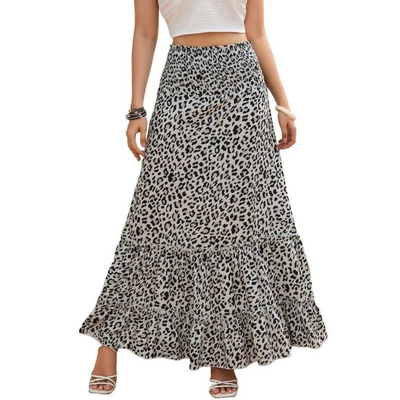 Azura Exchange  Leopard Embellished High Waist Frill Tiered Maxi Skirt - Picture 8 of 14